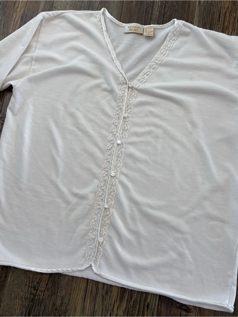 Vtg 90s Gold Label Victorias Secret Button-Front Cardigan Womens Sm White Lace